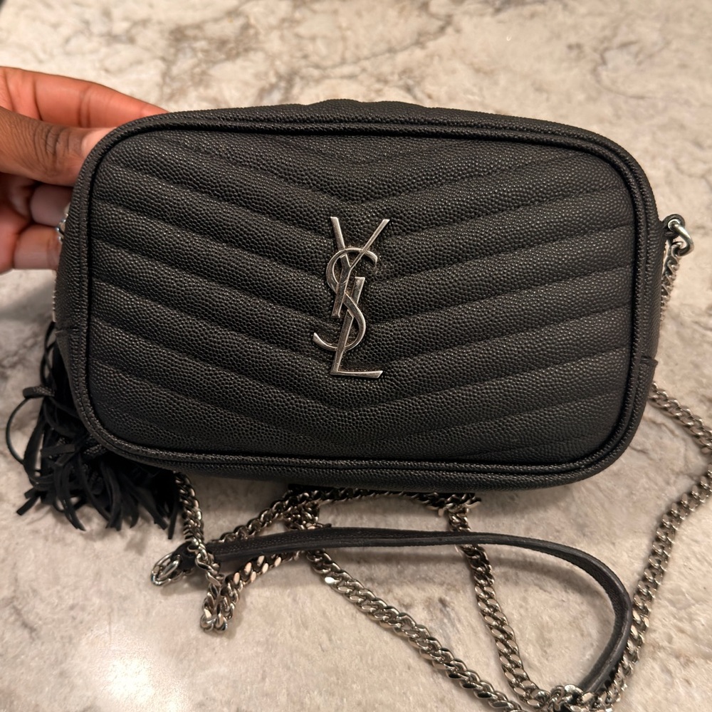 Yves Saint Laurent Black Chevron Crossbody Bag